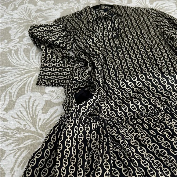 J.Crew Amelia Popover Shirtdress Chain Print Black Gold | NWOT | Size S - Picture 10 of 13